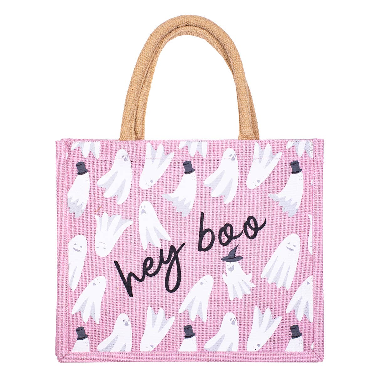 Hey Boo Gift Tote, Light Pink & White Cute Reusable Tote Bag for Gifting, Perfect Halloween Gift for Boo - Lovers - Nifty Decor & More
