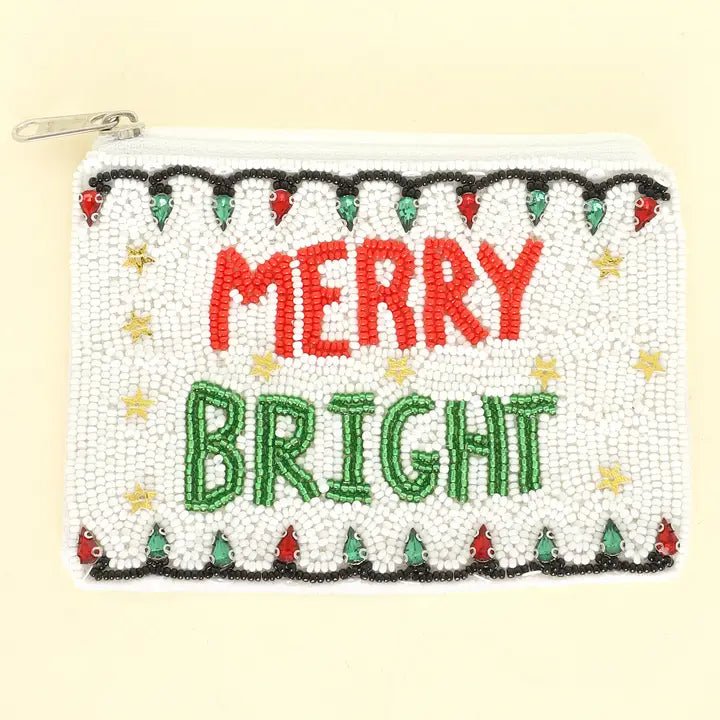 Holiday Seed Bead Coin Purse Christmas Themed Holiday coin purse Merry Bright