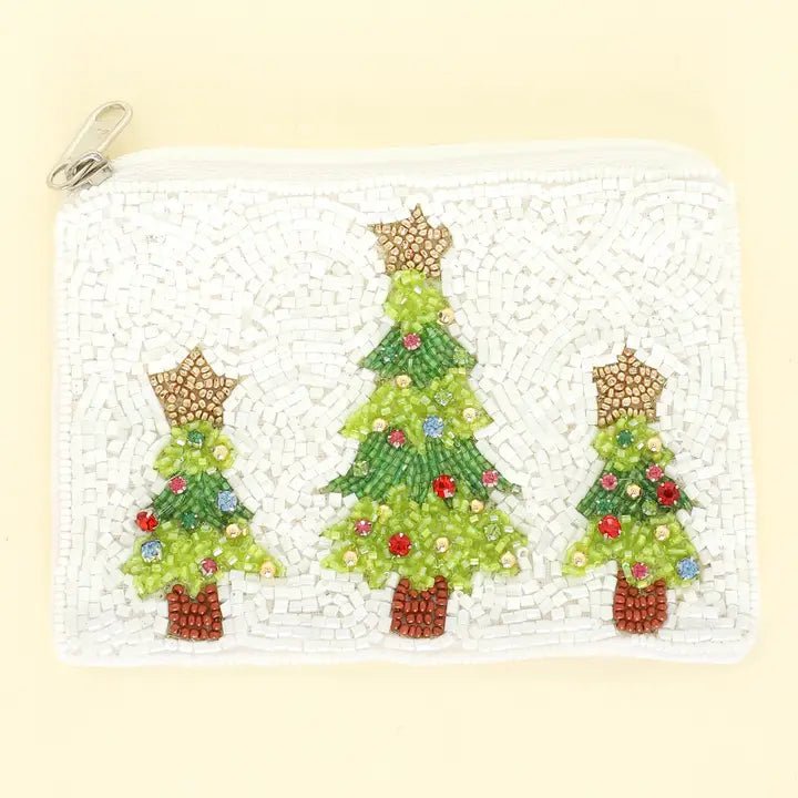 Holiday Seed Bead Coin Purse Christmas Themed Holiday coin purse Trees