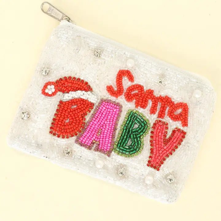 Holiday Seed Bead Coin Purse Christmas Themed Holiday coin purse Santa Baby