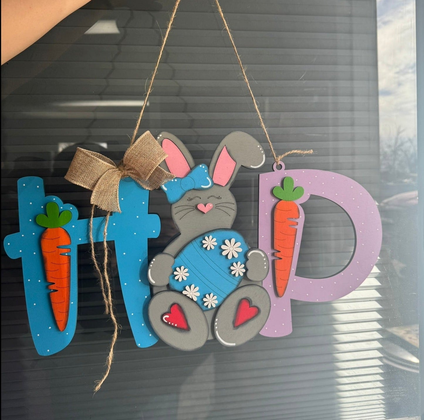 Hop Bunny Hanger Spring Easter Decor - Colorful Seasonal Wall Hanging for Springtime & Holiday Decorations Easter Wall Decor