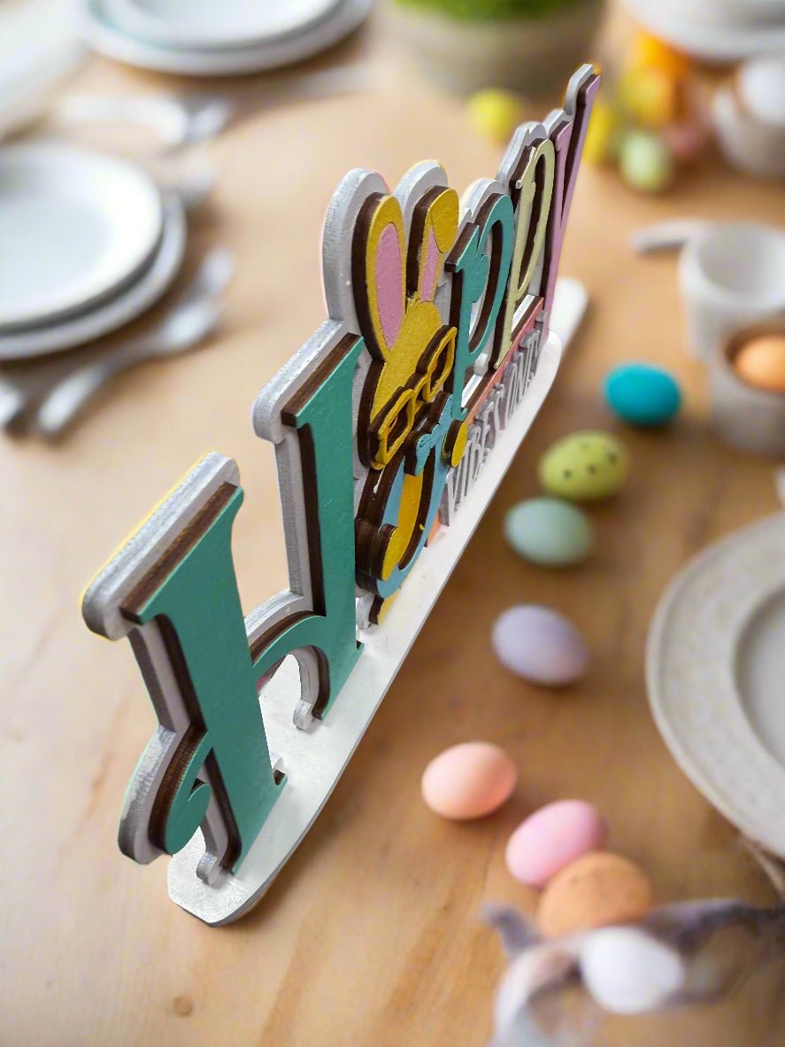 Hoppy Vibes Only Stand: Spring & Easter Decor, Cute Bunny Decor for Home, Festive Decoration for Seasonal Celebration