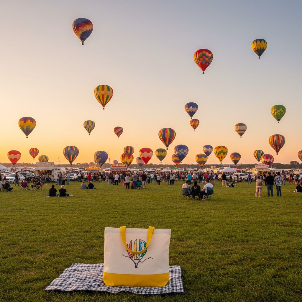 Hot Air Balloon Embroidered Tote Bags Embroidered Tote Bag Yellow