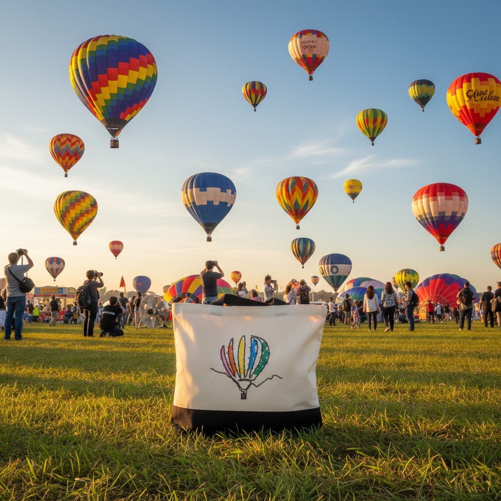 Hot Air Balloon Embroidered Tote Bags Embroidered Tote Bag Black