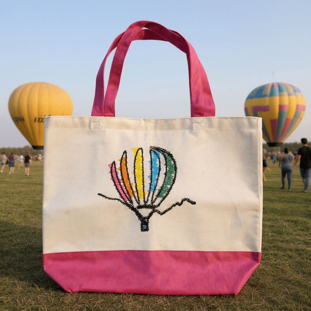 Hot Air Balloon Embroidered Tote Bags Embroidered Tote Bag Pink