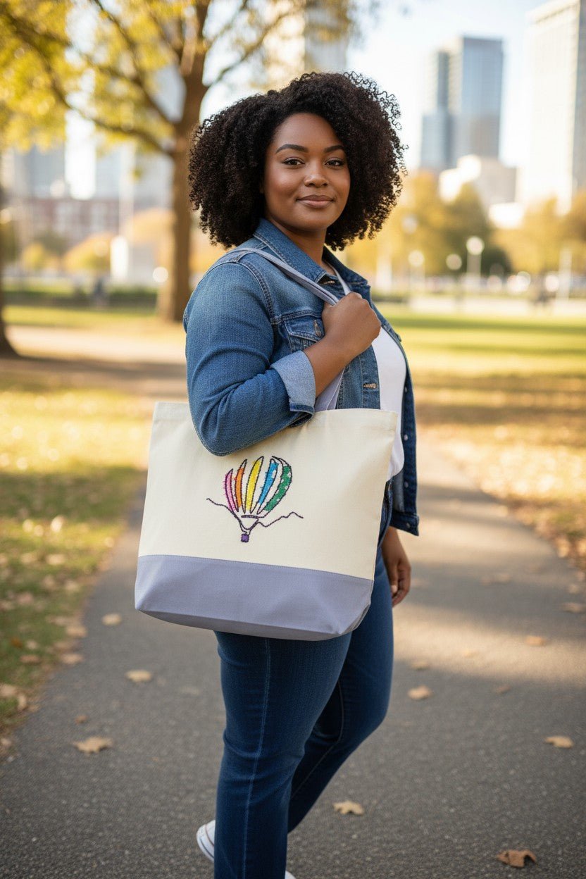 Hot Air Balloon Embroidered Tote Bags Embroidered Tote Bag Cornflower Blue
