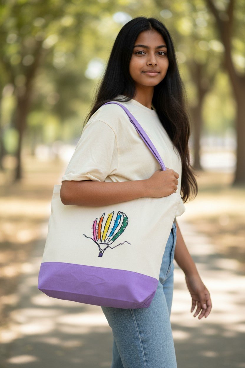 Hot Air Balloon Embroidered Tote Bags Embroidered Tote Bag Purple