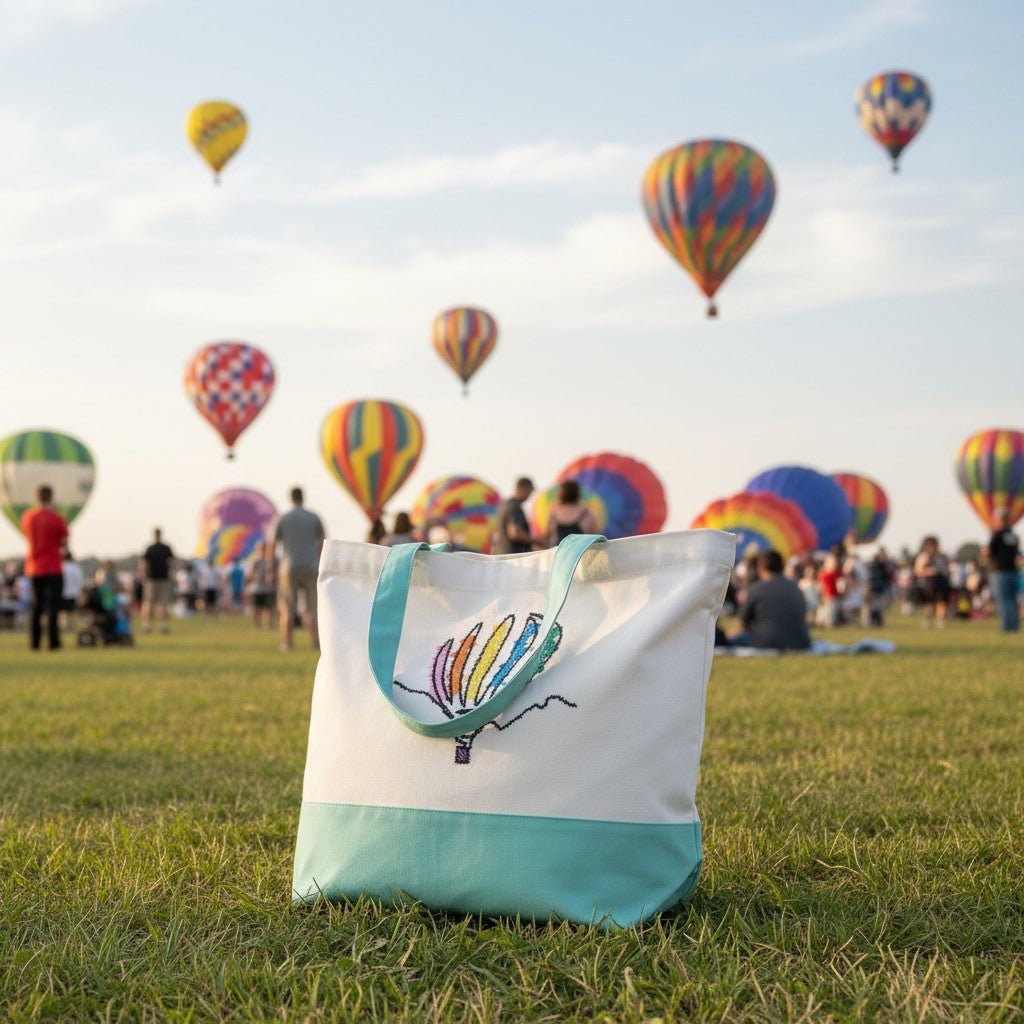 Hot Air Balloon Embroidered Tote Bags Embroidered Tote Bag Mint