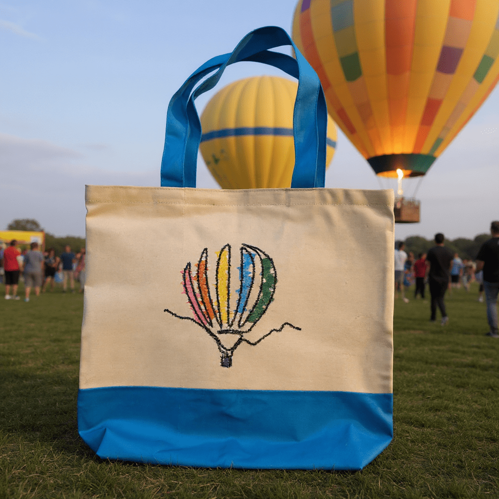 Hot Air Balloon Embroidered Tote Bags Embroidered Tote Bag Blue