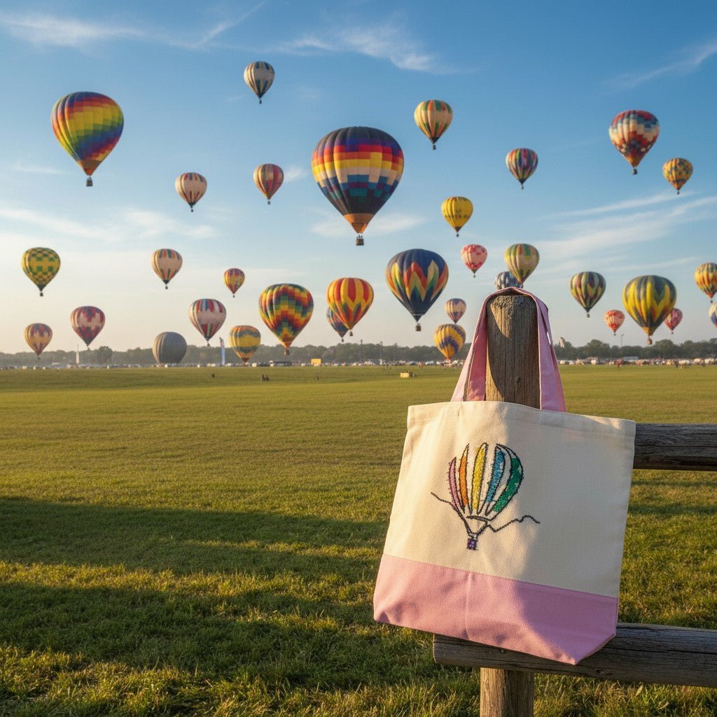 Hot Air Balloon Embroidered Tote Bags Embroidered Tote Bag Light Pink