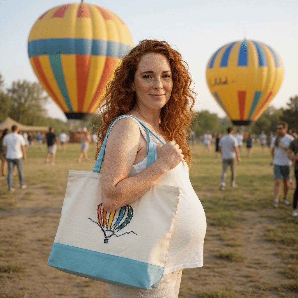 Hot Air Balloon Embroidered Tote Bags Embroidered Tote Bag Light Blue