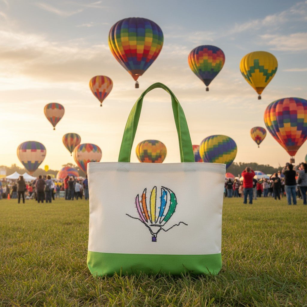 Hot Air Balloon Embroidered Tote Bags Embroidered Tote Bag Green