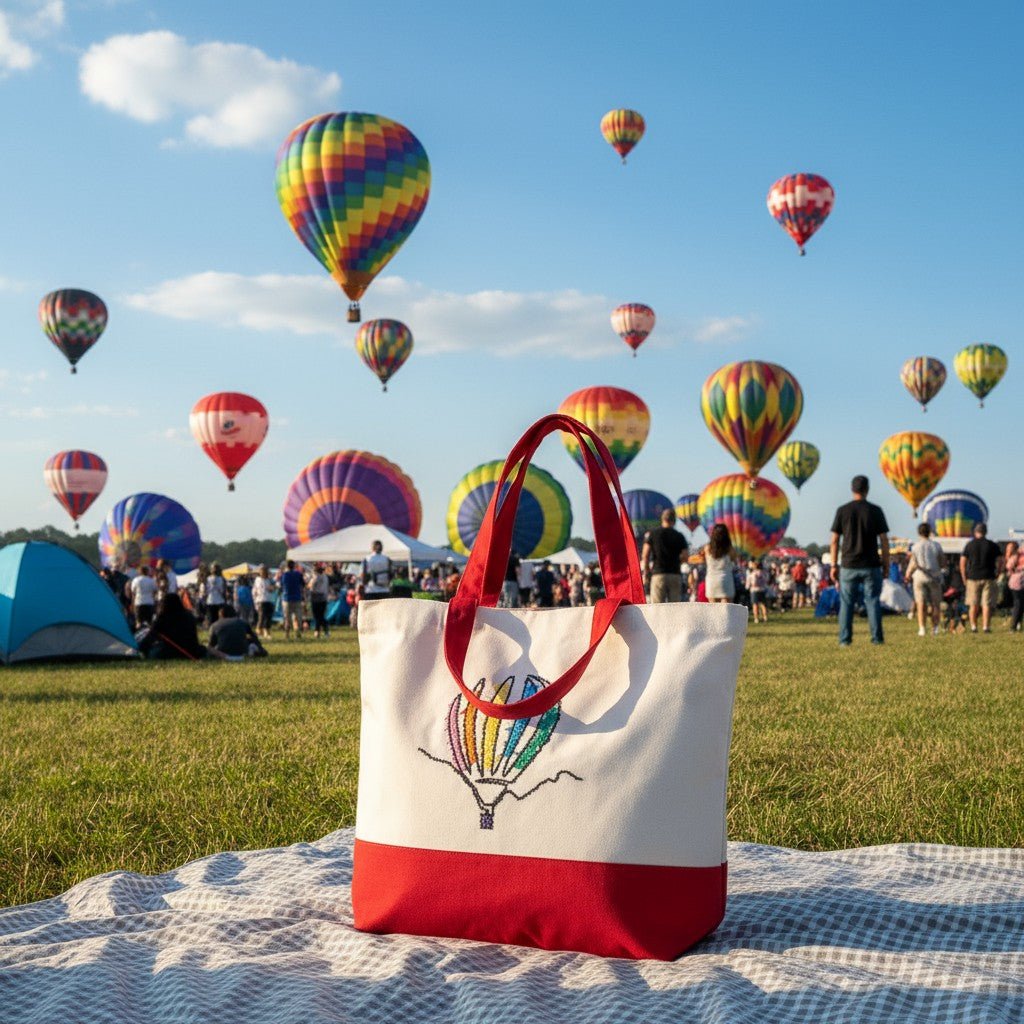 Hot Air Balloon Embroidered Tote Bags Embroidered Tote Bag Red