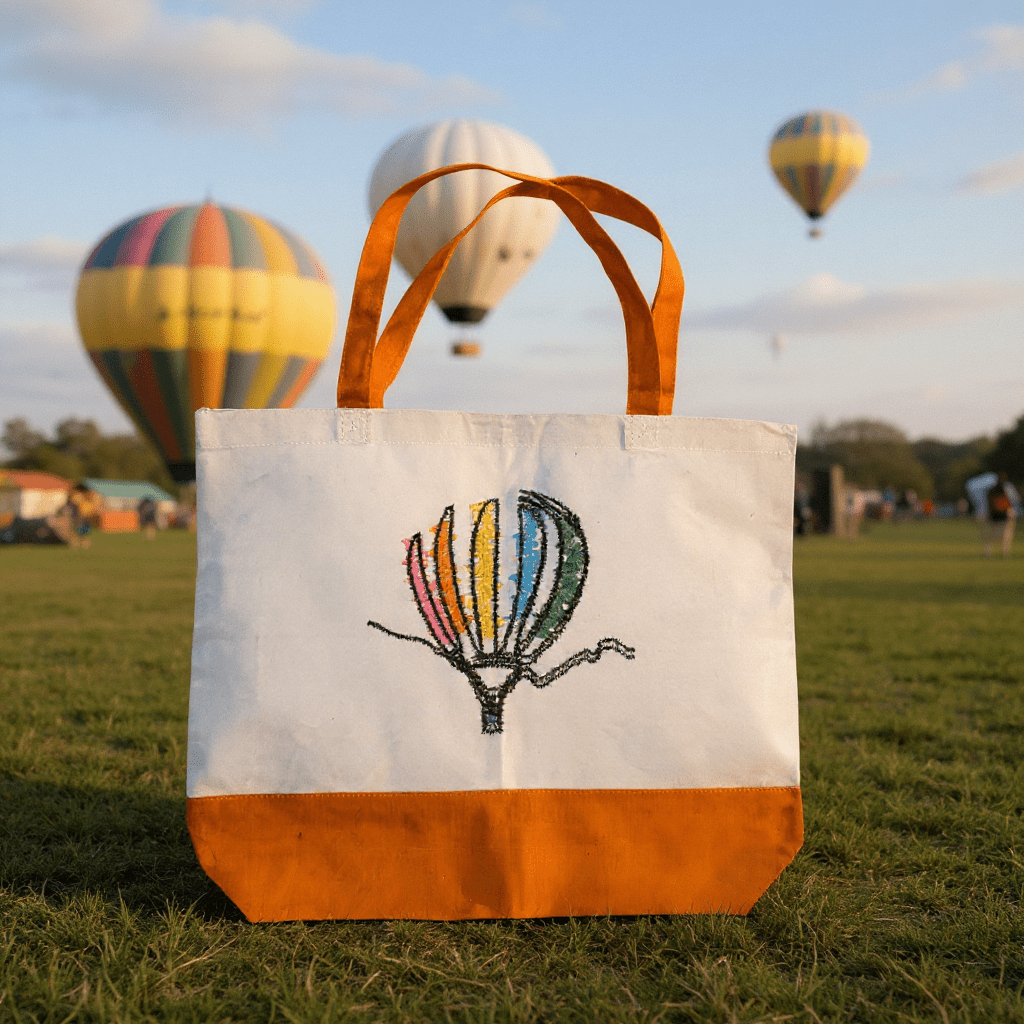 Hot Air Balloon Embroidered Tote Bags Embroidered Tote Bag Orange