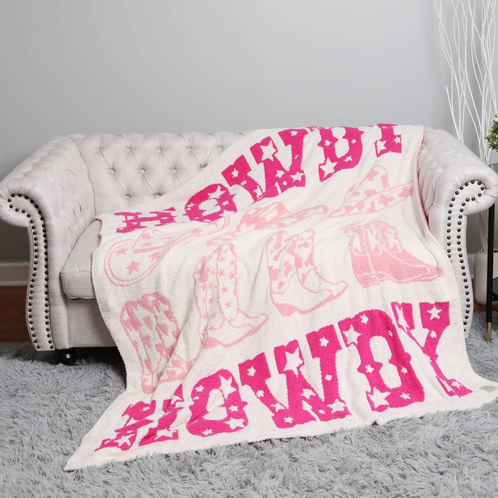 Howdy Cowboy Hat Boots Reversible Throw Blanket