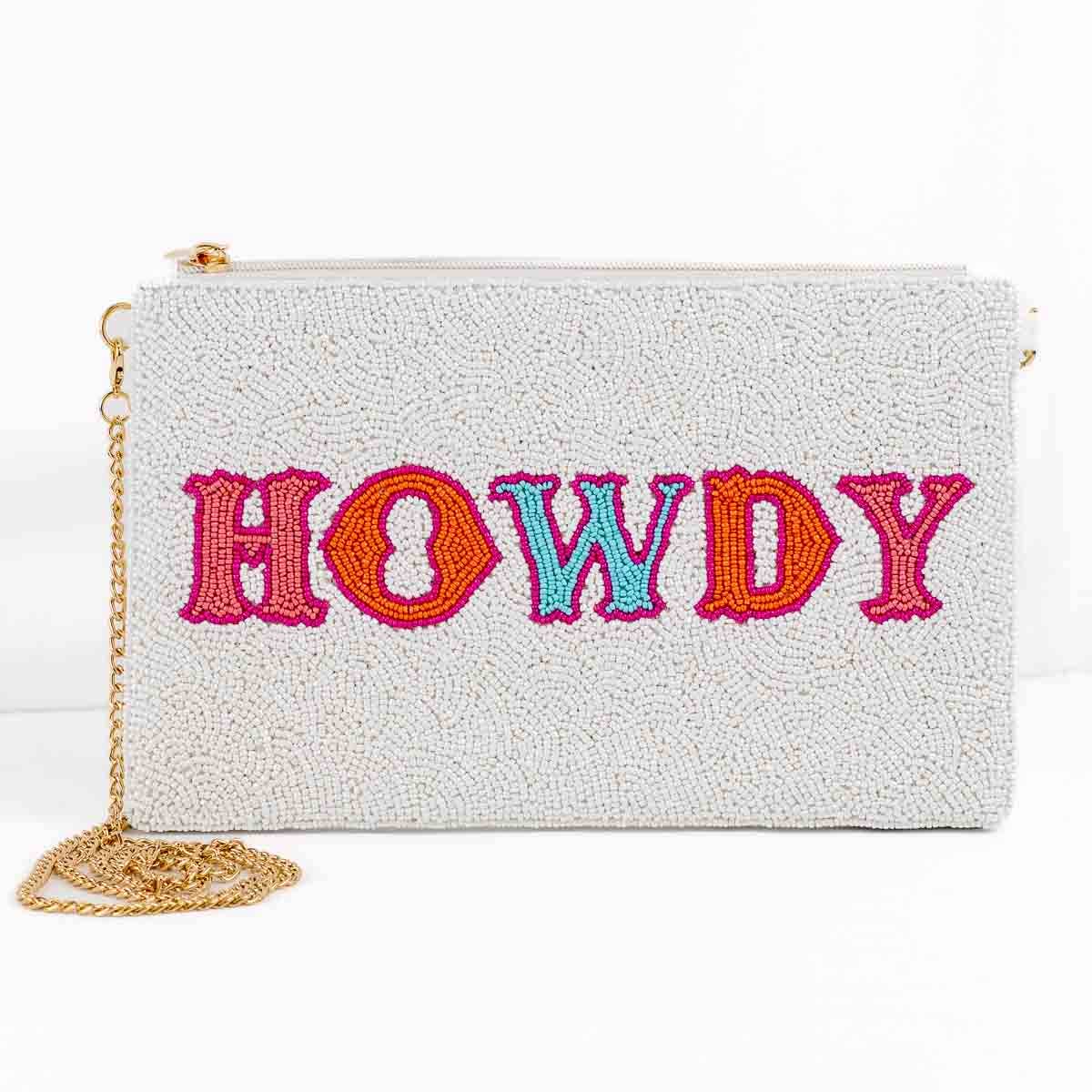 Howdy Friends Beaded Crossbody Bag, Colorful White Multi 10x6, Perfect Everyday Casual Purse, Cute Gift for Trendy Women Clutch