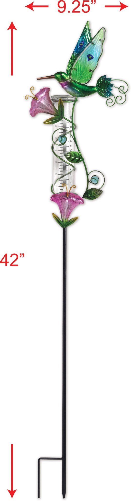 Hummingbird Rain Gauge 42" – Colorful Garden Decor & Precise Rain Measurement, Perfect Gift for Outdoor Lovers