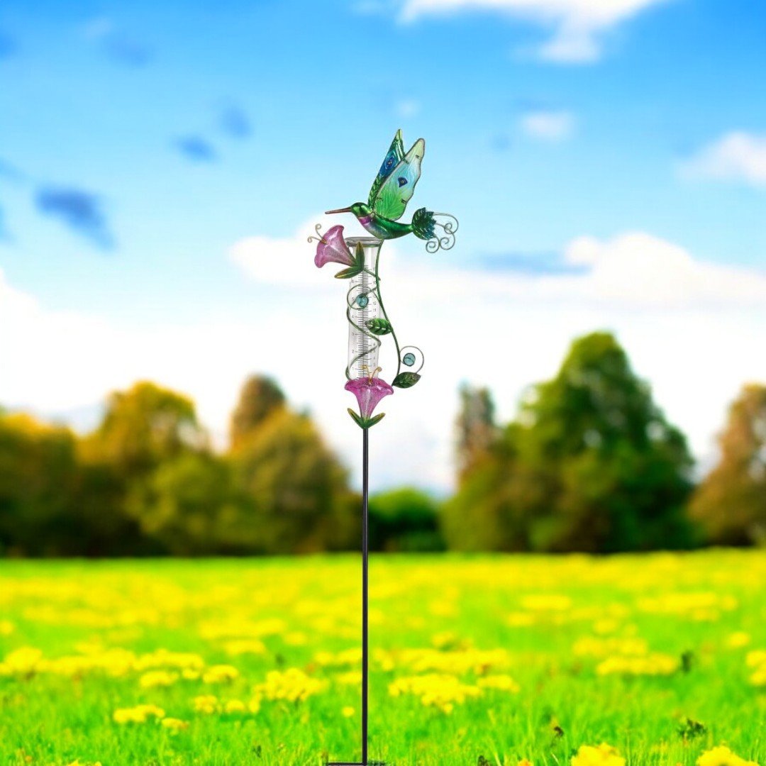 Hummingbird Rain Gauge 42" – Colorful Garden Decor & Precise Rain Measurement, Perfect Gift for Outdoor Lovers