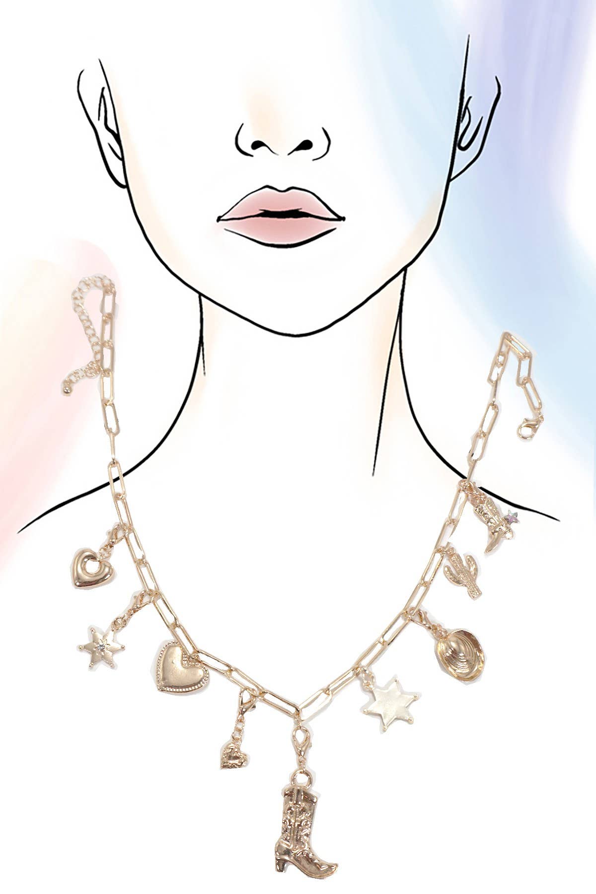 Western Boot Hat Charm Necklace Necklace