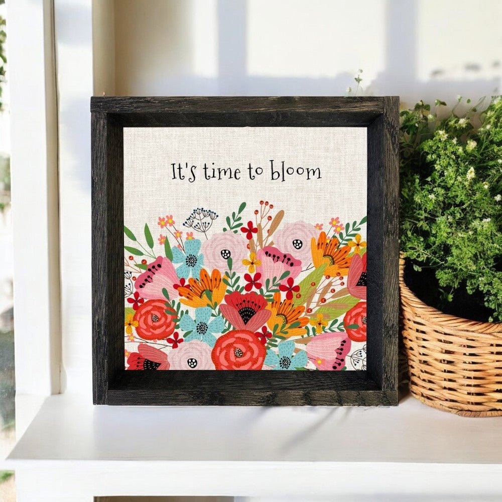 It's Time To Bloom Canvas Wall Art, Inspirational Home Decor, Flower Canvas Print, Motivational Quote Art for Living Room Spring Wall Decor