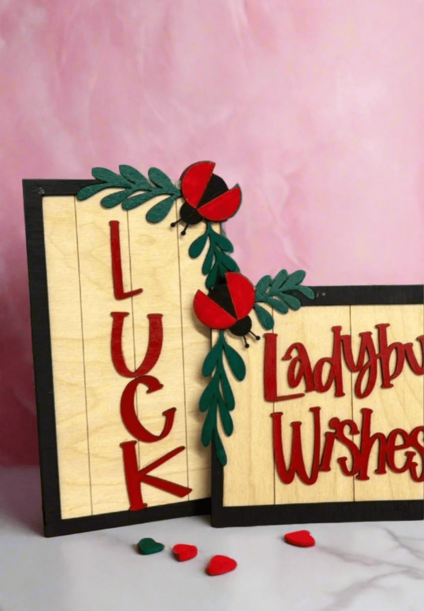 Ladybug Wishes Signs Valentine Shelf Sitter
