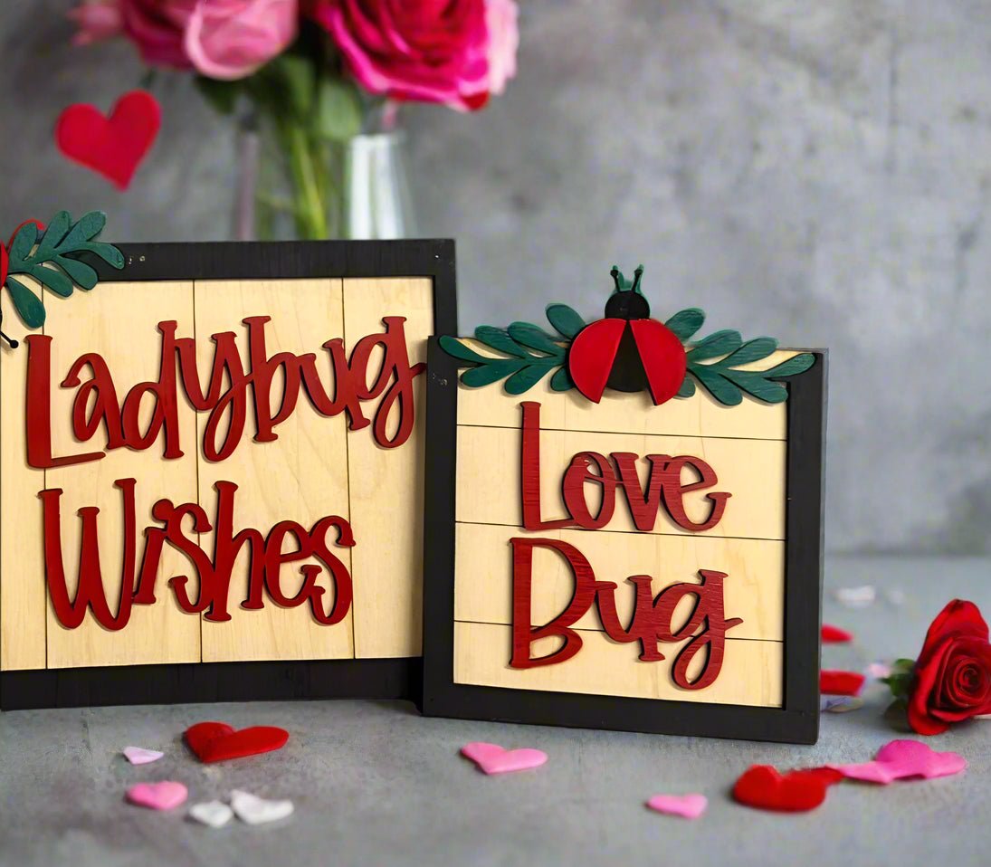 Ladybug Wishes Signs Valentine Shelf Sitter