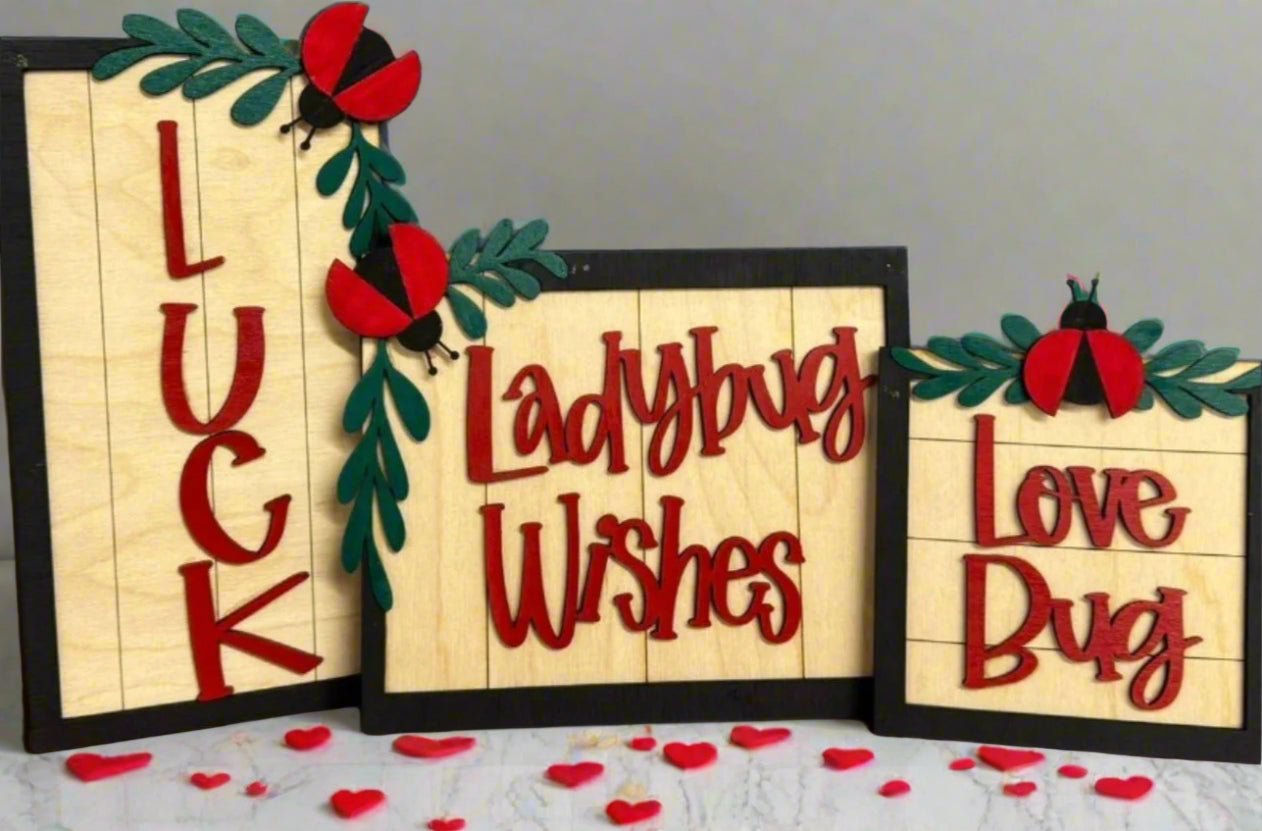 Ladybug Wishes Signs Valentine Shelf Sitter