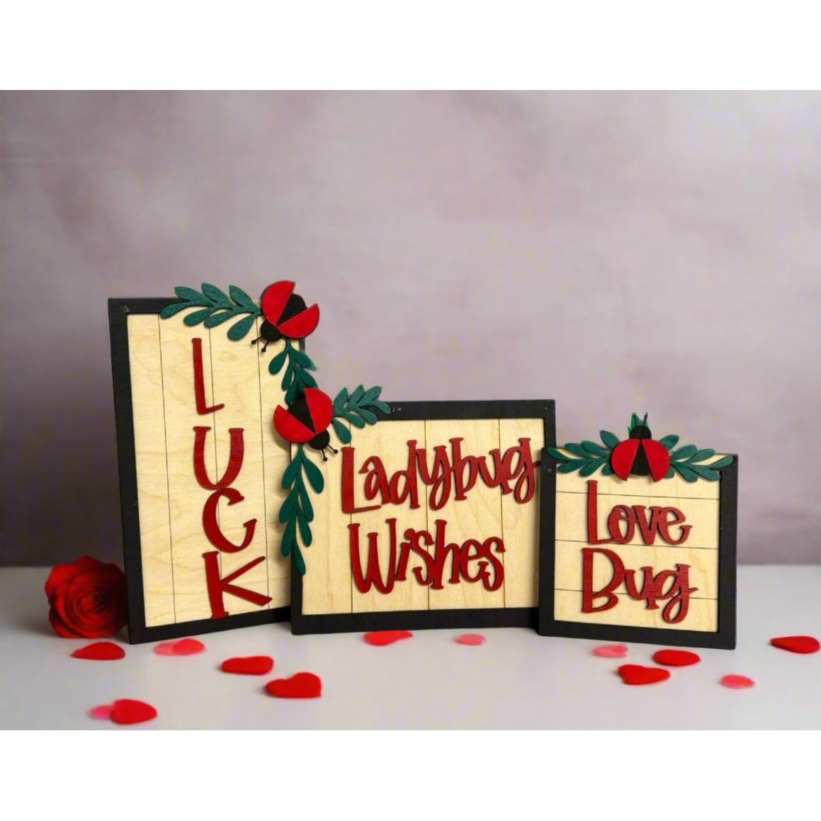 Ladybug Wishes Signs Valentine Shelf Sitter