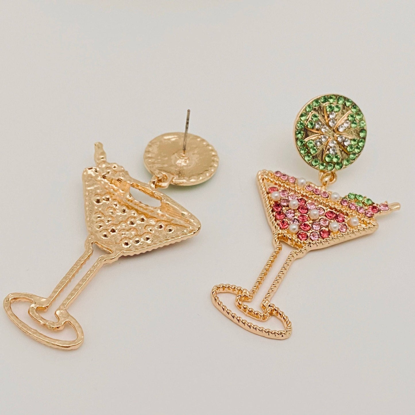Lemon Slice & Rhinestone High Wine Glass Earrings, Vibrant Cocktail Inspired Jewelry, Fun Gift for Girly Glam - Nifty Decor & More