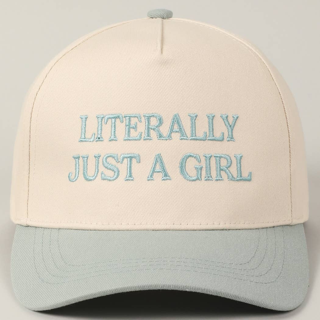 Literally Just A Girl Embroidery Two Tone Trucker Hat, Stylish Casual Cap for Everyday Wear, Perfect Gift for Women and Teens Trucker Hats SAGE ONE SIZE