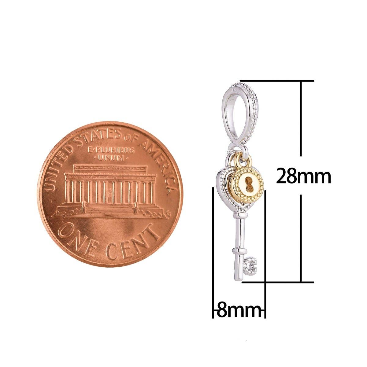 Lock And Key Charm ,18K Gold Filled Cubic Zirconia Necklace Pendant Bails Findings for Jewelry Making H-193