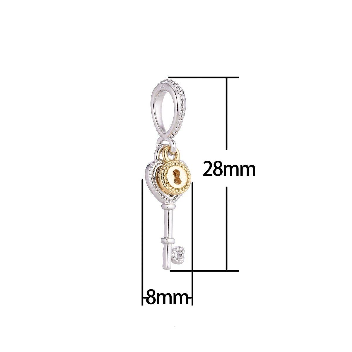 Lock And Key Charm ,18K Gold Filled Cubic Zirconia Necklace Pendant Bails Findings for Jewelry Making H-193