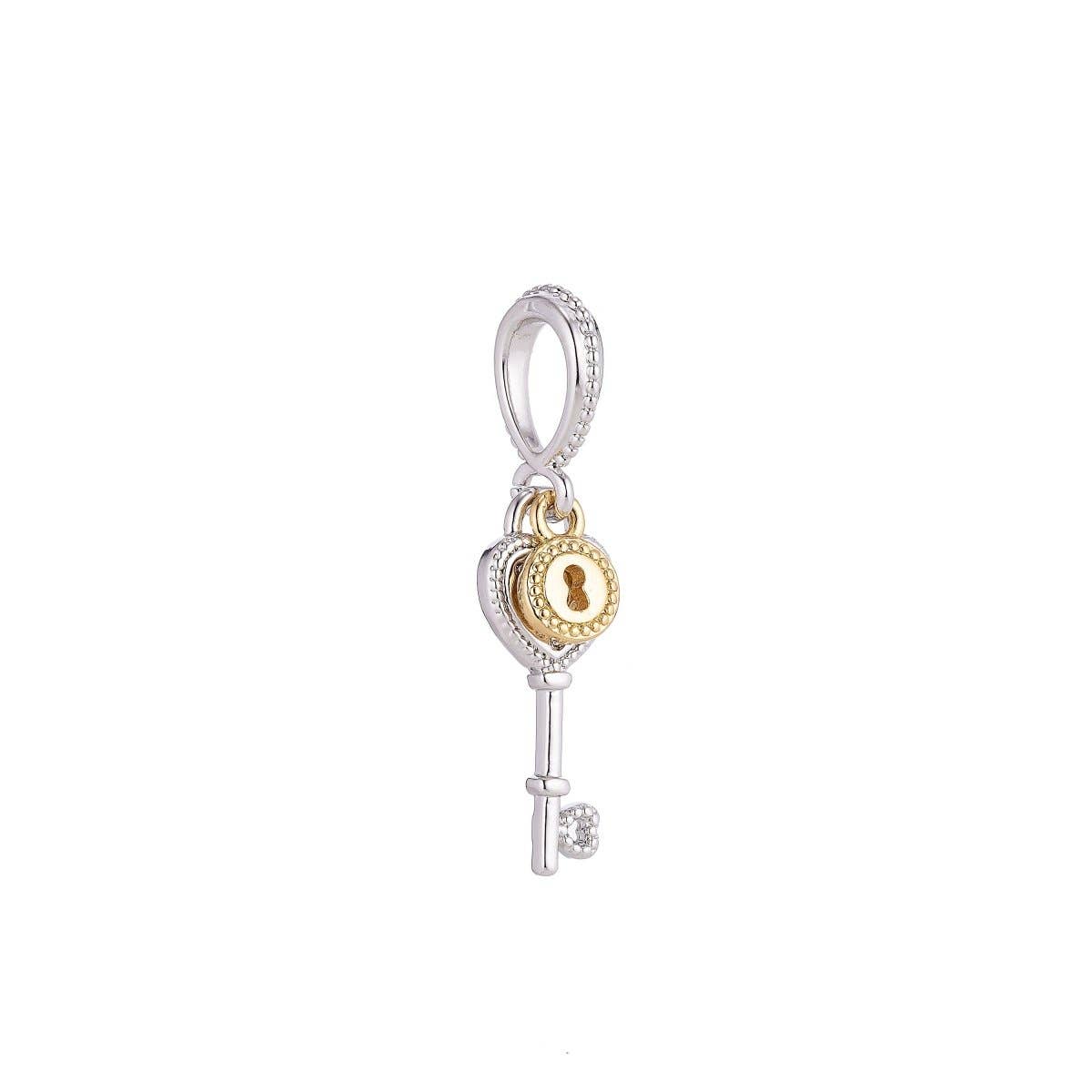 Lock And Key Charm ,18K Gold Filled Cubic Zirconia Necklace Pendant Bails Findings for Jewelry Making H-193