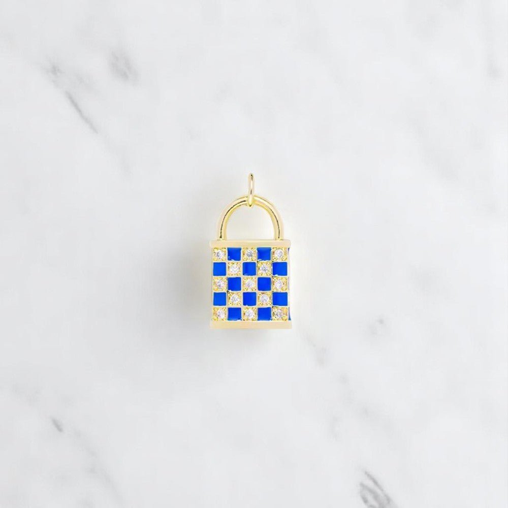 Lock Charm, Chic Charm, Upgrade Your Bracelet or Necklace, Killer Gift for Accessory Queens Lock charm Blue Checkered