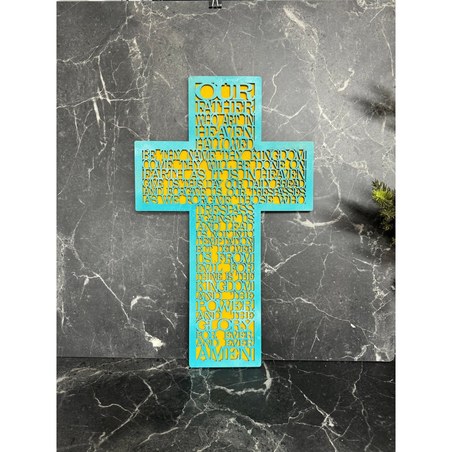 Lord’s Prayer Cross Easter Wall Decor Large - Blue
