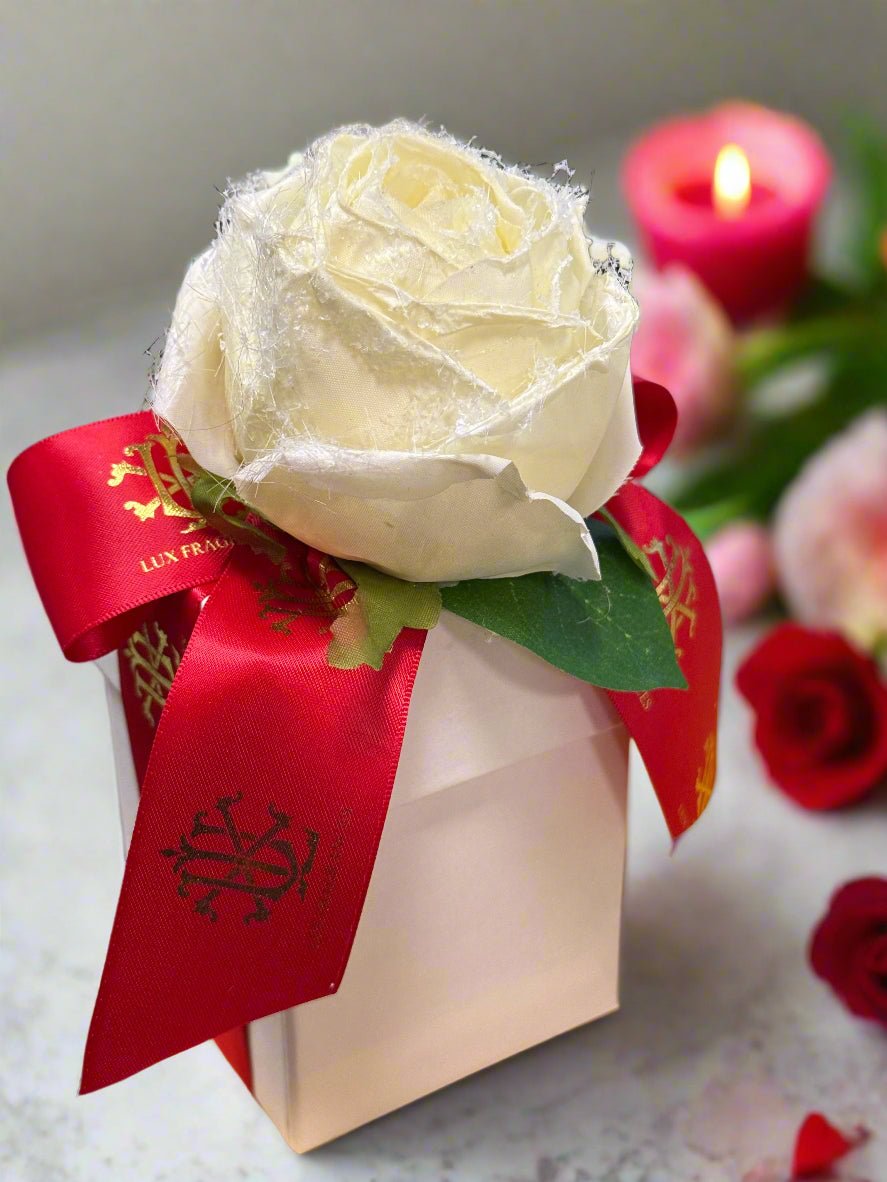 Lover's Lane 8 oz Candle in Red/White Flower Box, Luxury Romantic Home Fragrance, Thoughtful Anniversary or Valentine Gift - Nifty Decor & More