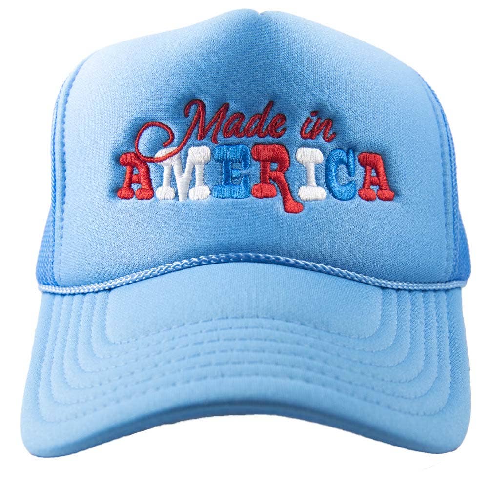Made in America Foam Trucker Hat, Trendy Patriotic Girl Headwear, Outdoor Hat, Cute Gift Ide Trucker Hats Colbalt Blue