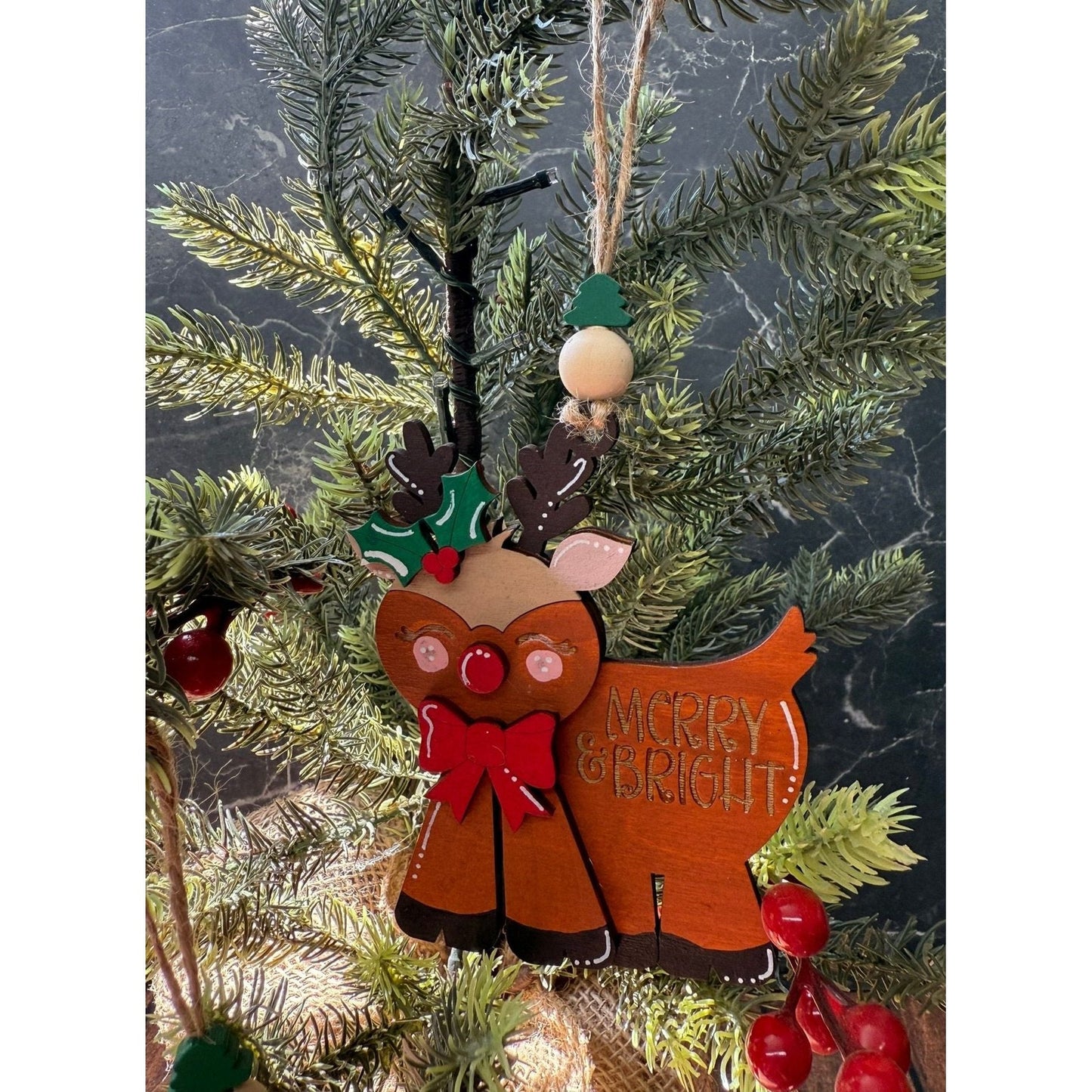 Merry & Bright Reindeer Ornament - Nifty Decor & More