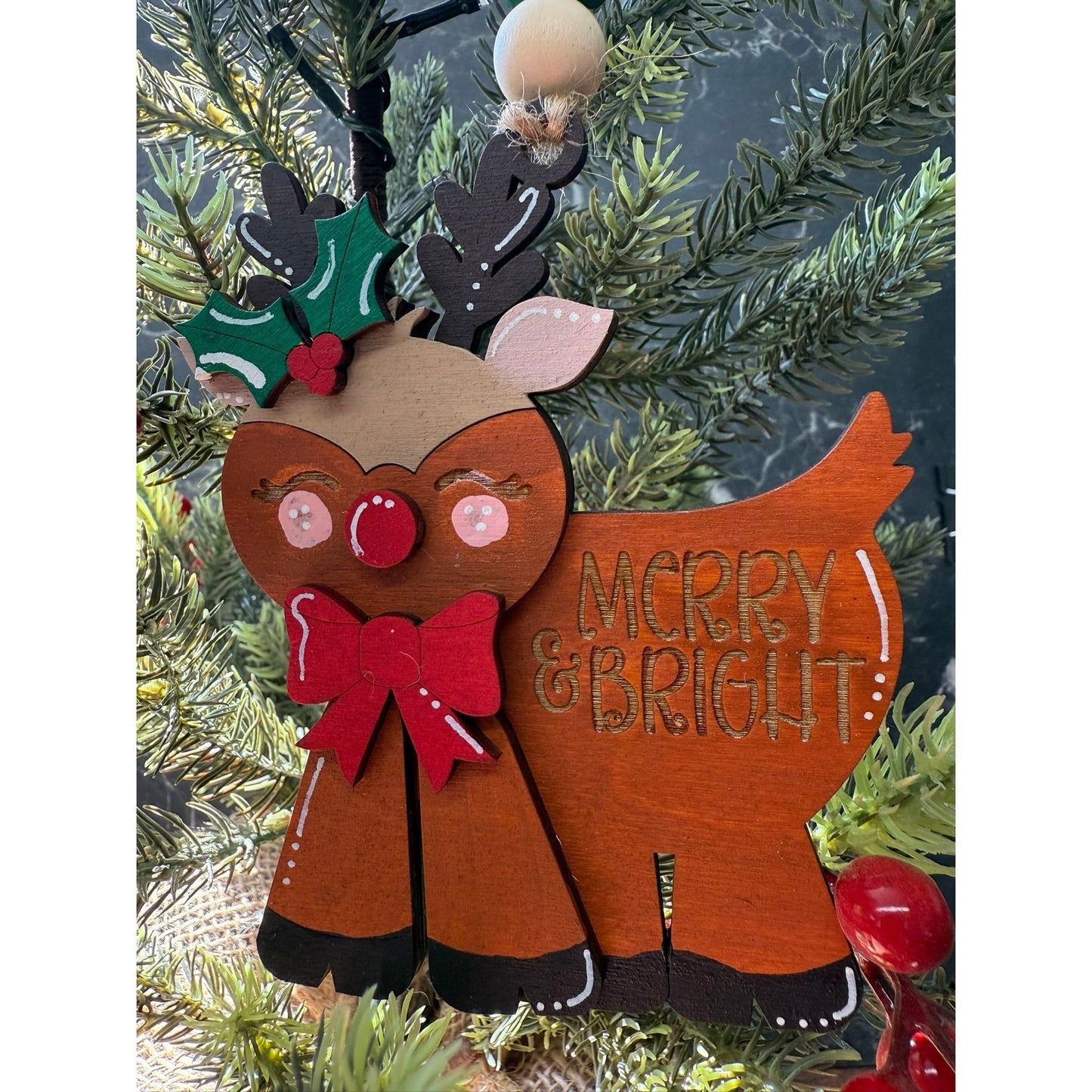 Merry & Bright Reindeer Ornament - Nifty Decor & More
