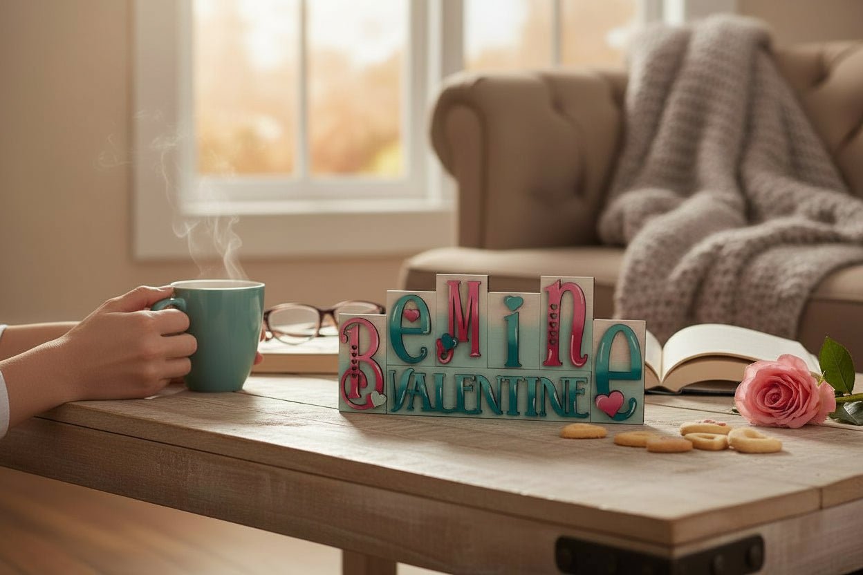 Mini Valentine Word Blocks, Be Mine, XO XO, Love February 14, Valentine Shelf Sitters, Tiered Tray Decor Valentine Shelf Sitter Be Mine - Icy