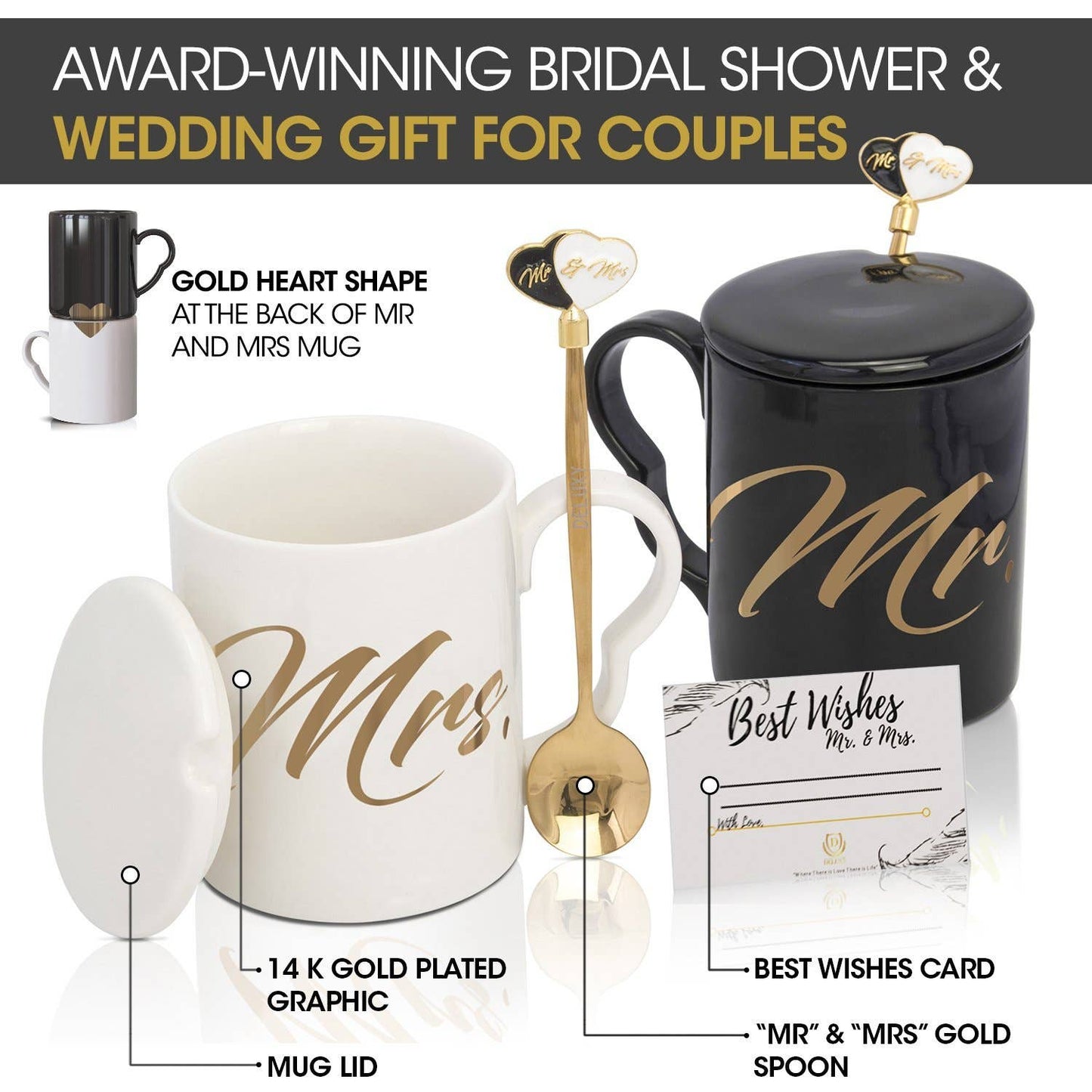 Mr. and Mrs. Coffee Mugs Set - Perfect Bridal Shower Gif Gifts - Wedding