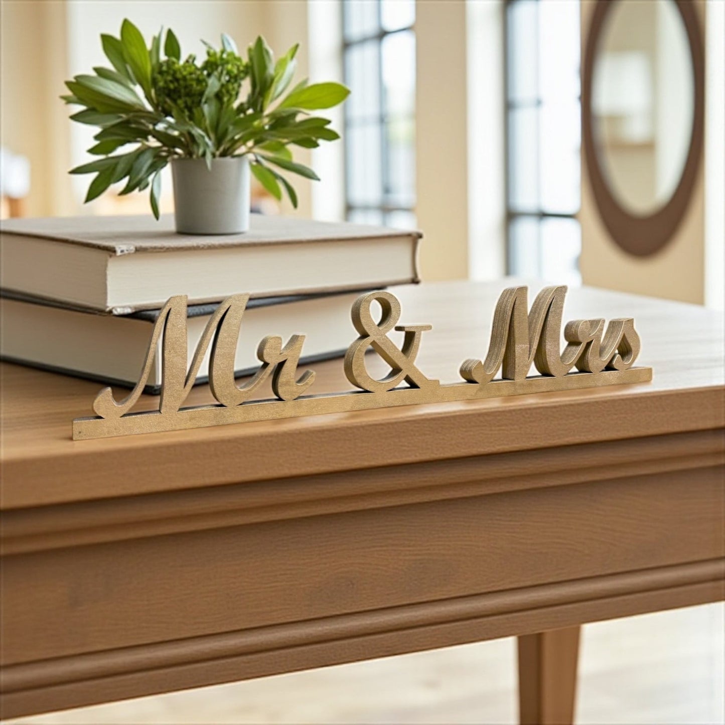 Mr. & Mrs. Wedding Tabletop Decor - Elegant White, Gold & Black Wooden Name Plaque, Perfect for Wedding Reception & Gift for Newlyweds Wedding