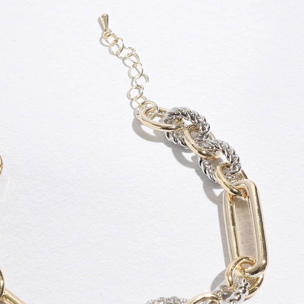 Multi-Toned Chunky Chain Linked CZ Bracelet