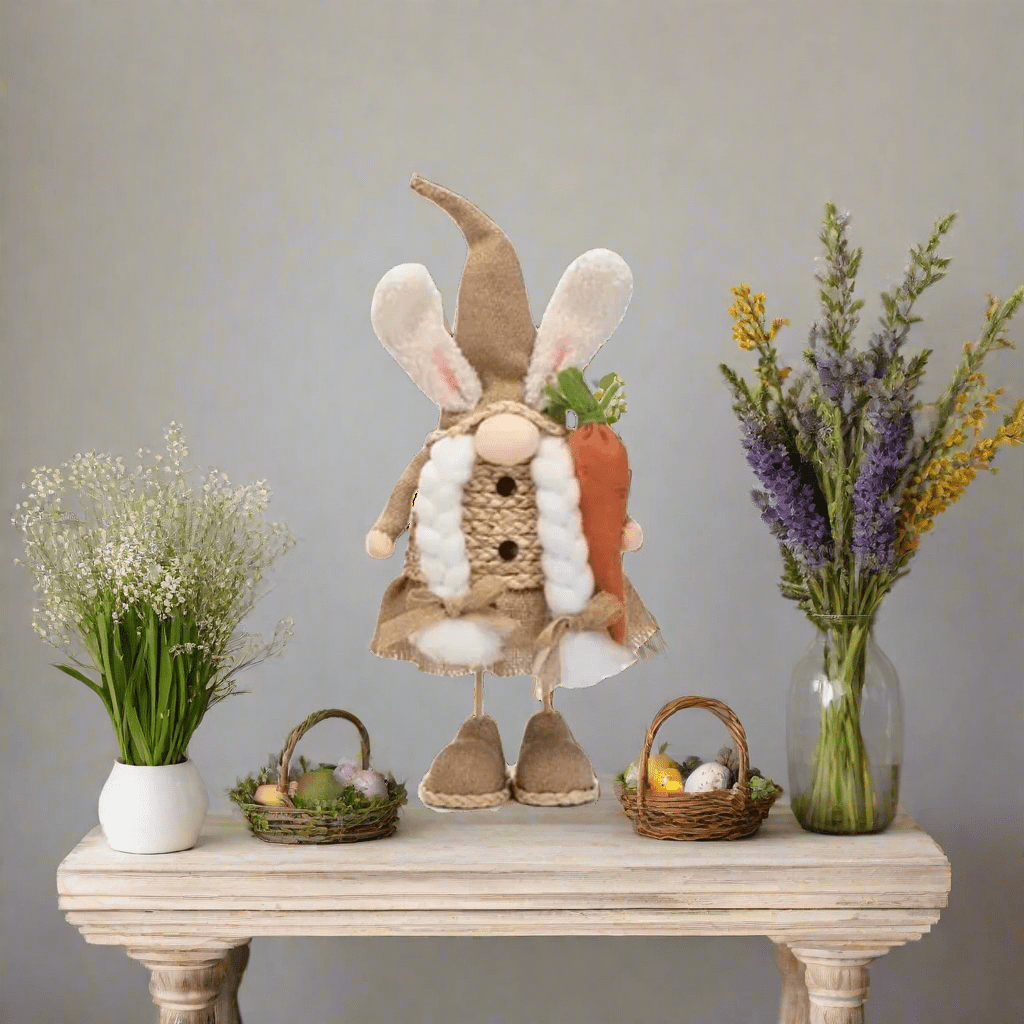 Natural Color Bunny Ears Gnome | Spring Decor | Cute & Whimsical Easter Table Centerpiece Girl Standing