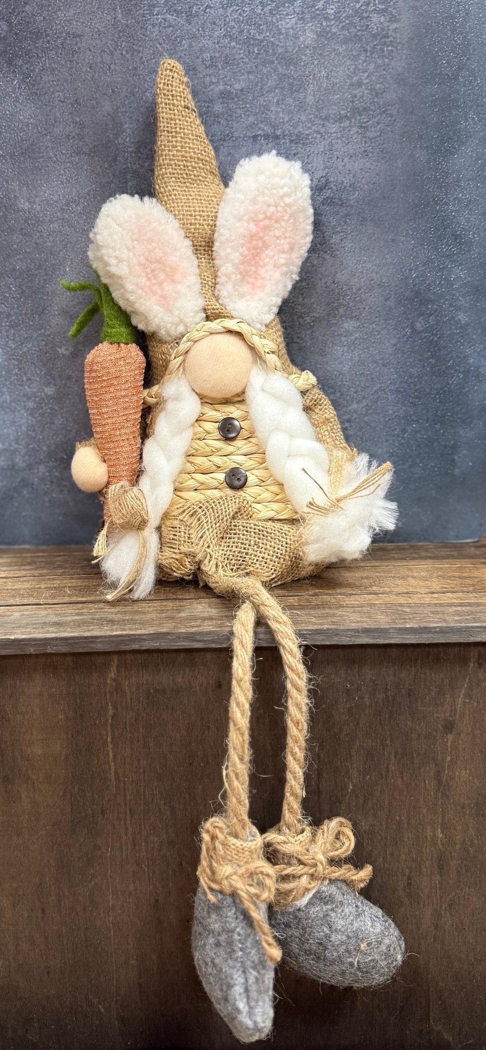 Natural Color Bunny Ears Gnome | Spring Decor | Cute & Whimsical Easter Table Centerpiece Girl Sitting