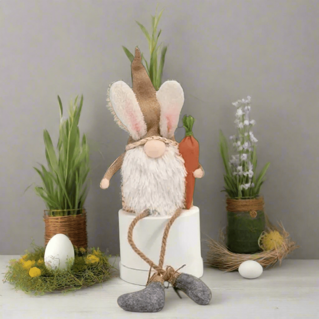 Natural Color Bunny Ears Gnome | Spring Decor | Cute & Whimsical Easter Table Centerpiece Boy Sitting