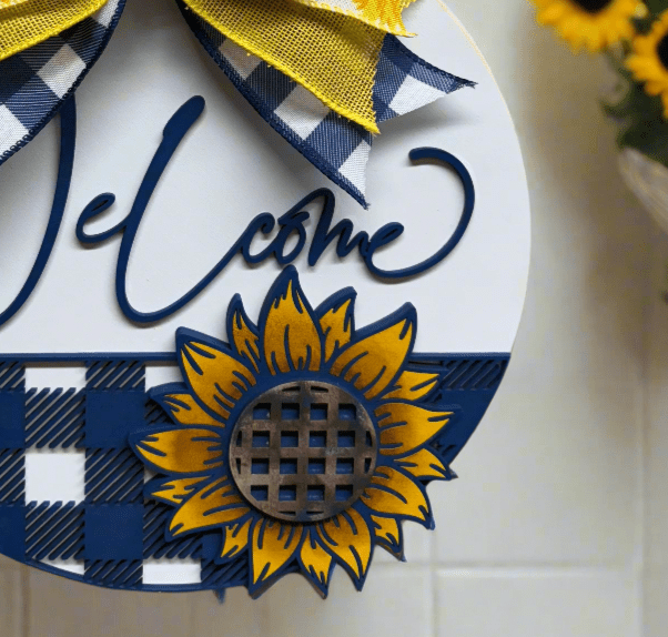Navy Blue Sunflower Welcome Door Hanger | Chic Summer Charm | Rustic Home Decor | Summer Home Wall Accent - Nifty Decor & More