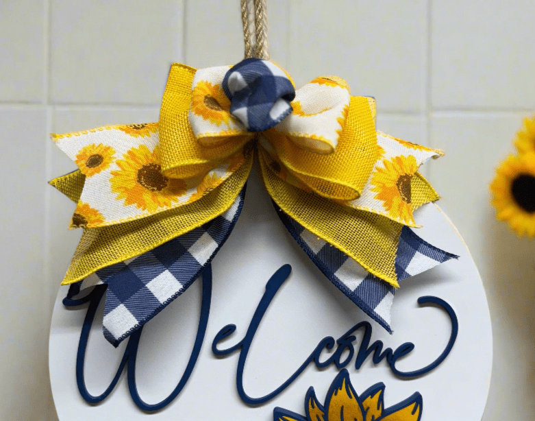 Navy Blue Sunflower Welcome Door Hanger | Chic Summer Charm | Rustic Home Decor | Summer Home Wall Accent - Nifty Decor & More