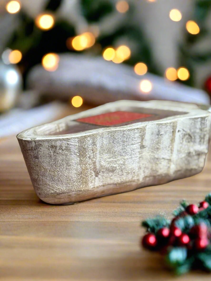 Noel 2 Wick White Tree Wood Bowl Candle Candle