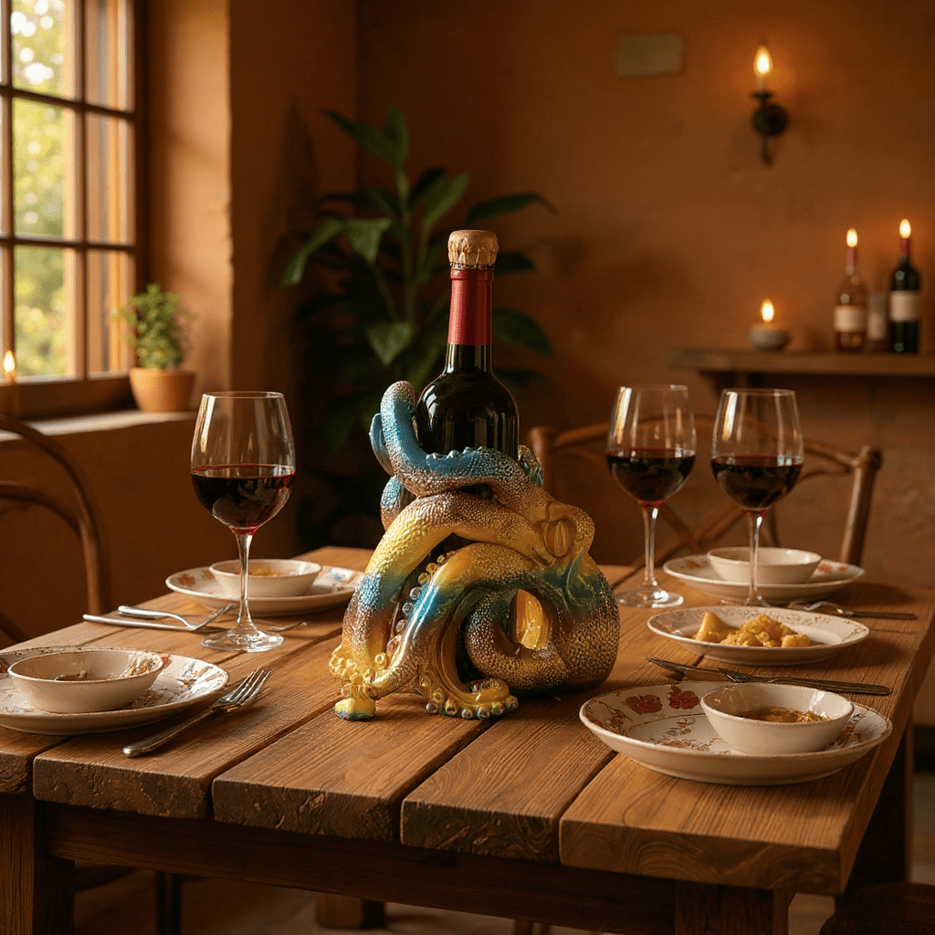 Octopus Wine Bottle Holder 3D Printed Gold/turquoise